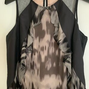 Tracy Reese New York Black/Cream Sleeveless Silk Occasion Dress Sz L *Flaw*